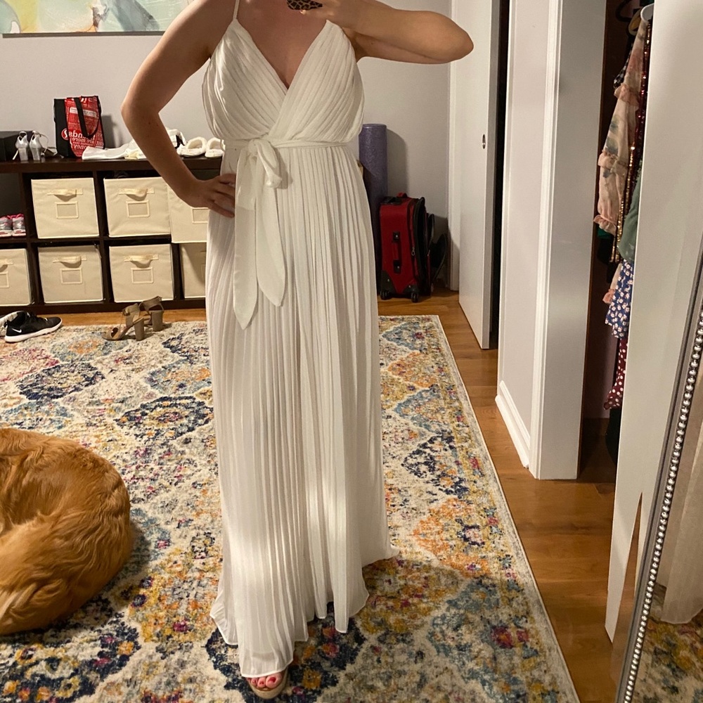 White pleated jumpsuit